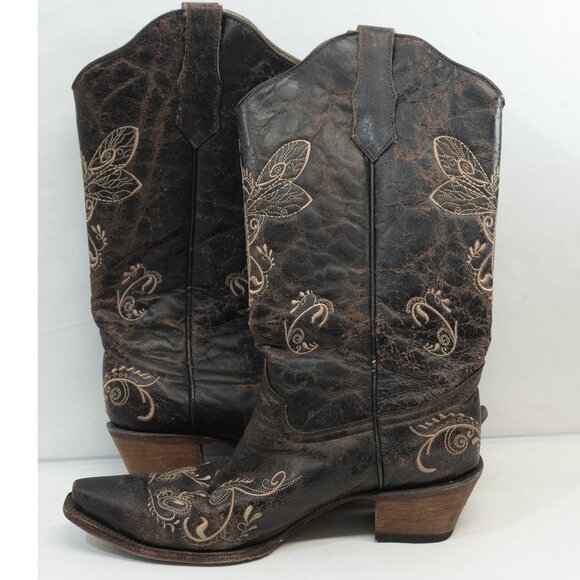 Circle G Cowgirl Boots Embroidered Western Snip Toe Bone Dragonfly Feminine Boho - Picture 3 of 16